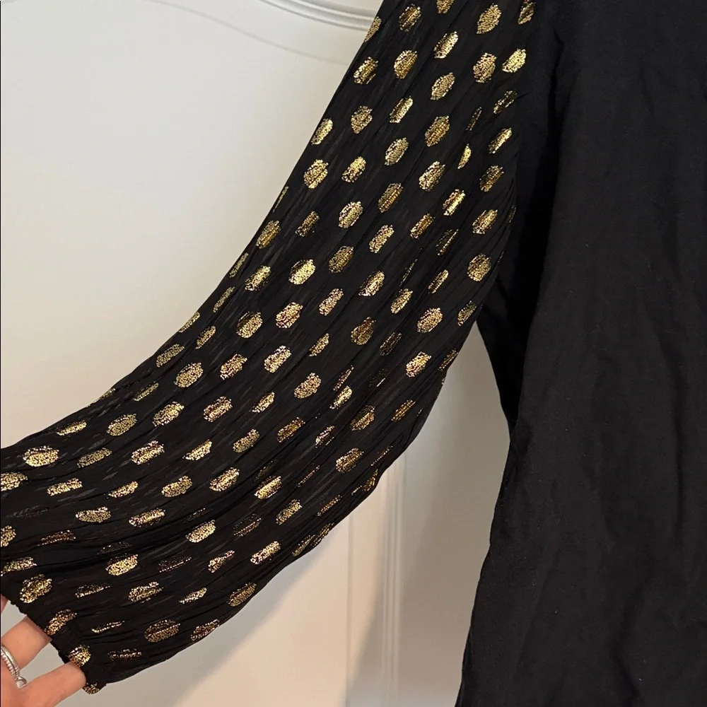 Express Chic Black Blouse with Gold Accents size L - Picture 2 of 6